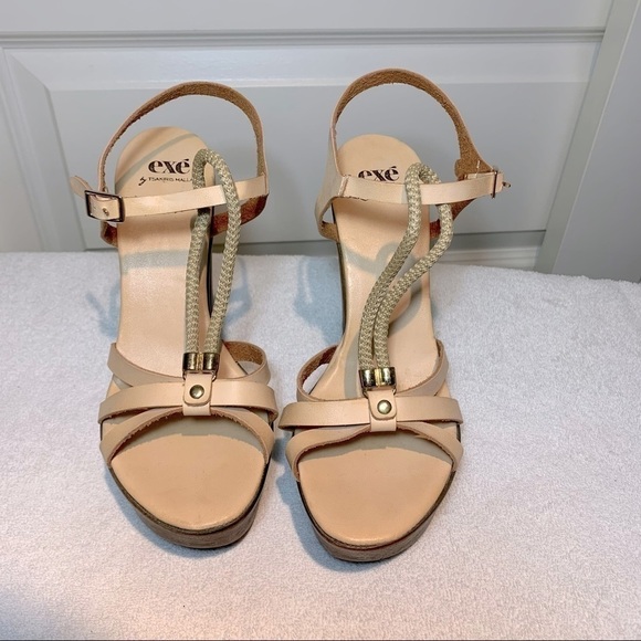 EXÉ tsakiris mallas upper leather beige platform sandals ankle strap size 39 - Picture 4 of 10